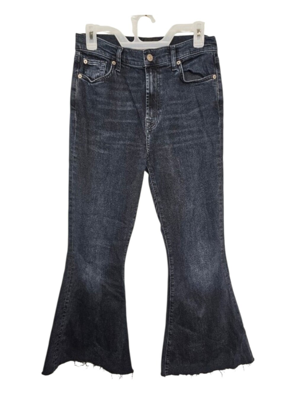 7 For All Mankind Megaflare Dark Blue Wash High Rise Raw Hem Women's 28/29*